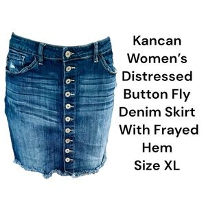 Kancan Women’s Distressed Button fly Denim Skirt With Frayed Hem Size XL